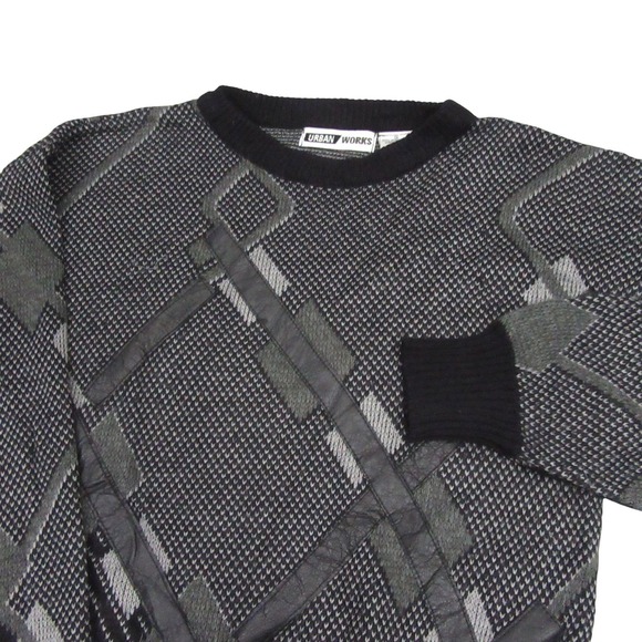 Urban Works Other - Urban Works Mens Vintage 90s Geometric Leather Trim Knit Sweater Black Size S